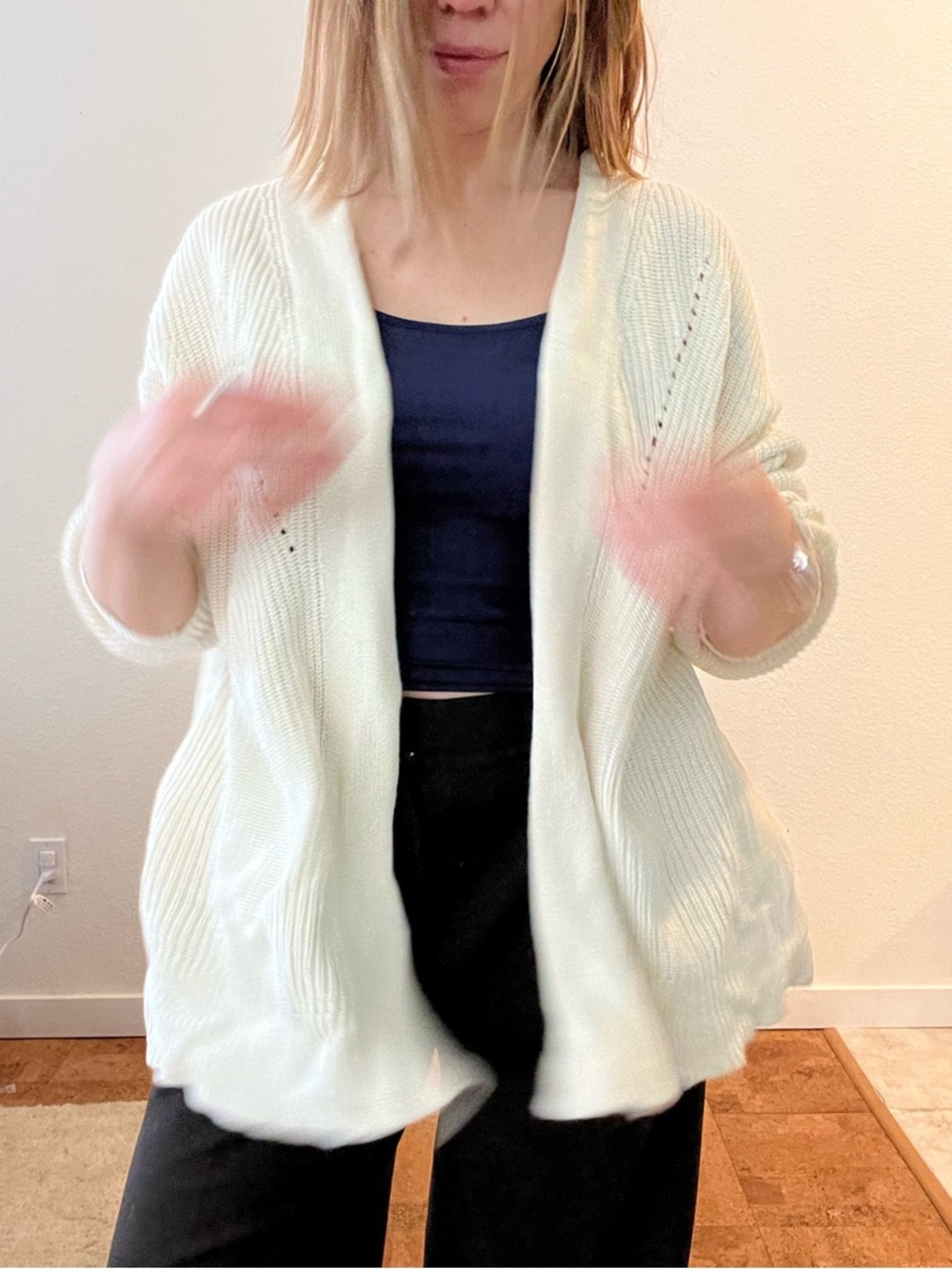 Women’s Open-Front Cream Knit Sweater Cardigan